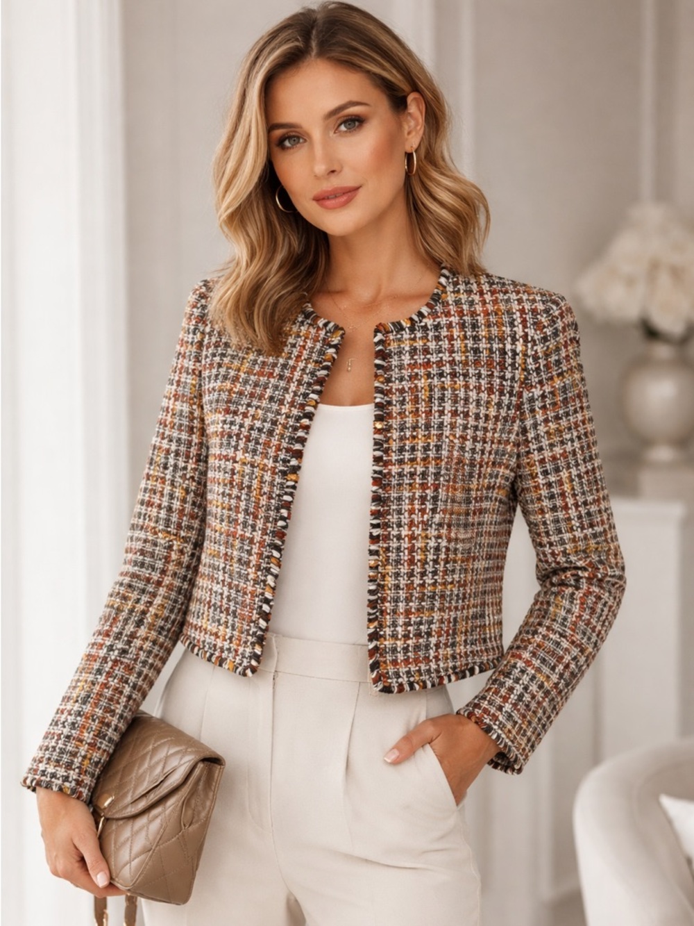 Calvin Klein Women’s Multicolored Tweed Cropped Preppy Jacket Size 2